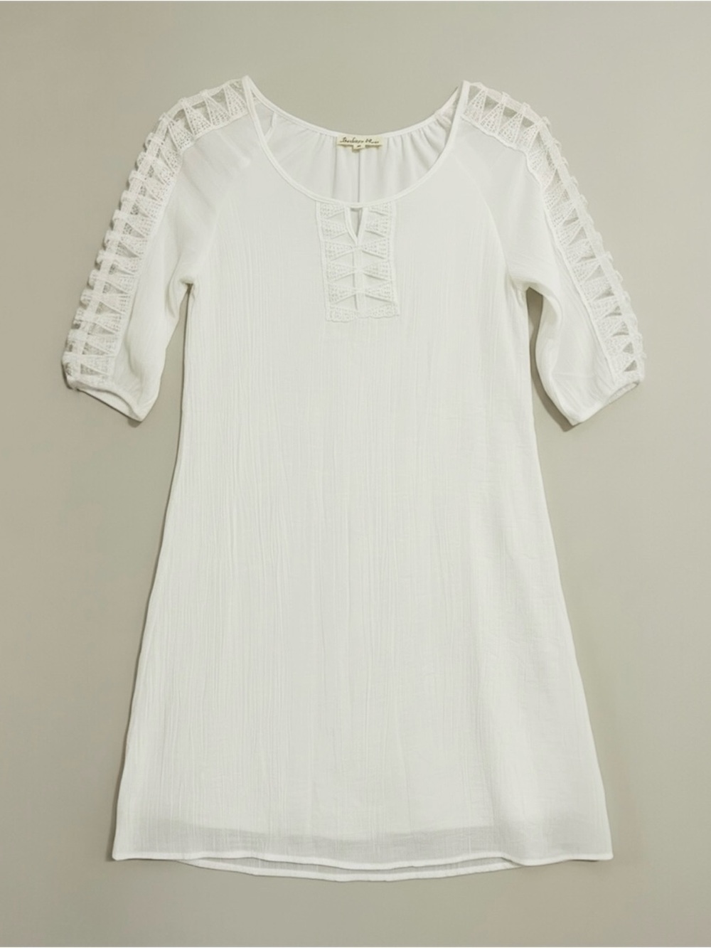 White Gauzy Prairie Dress with Crochet Detailing Size Small